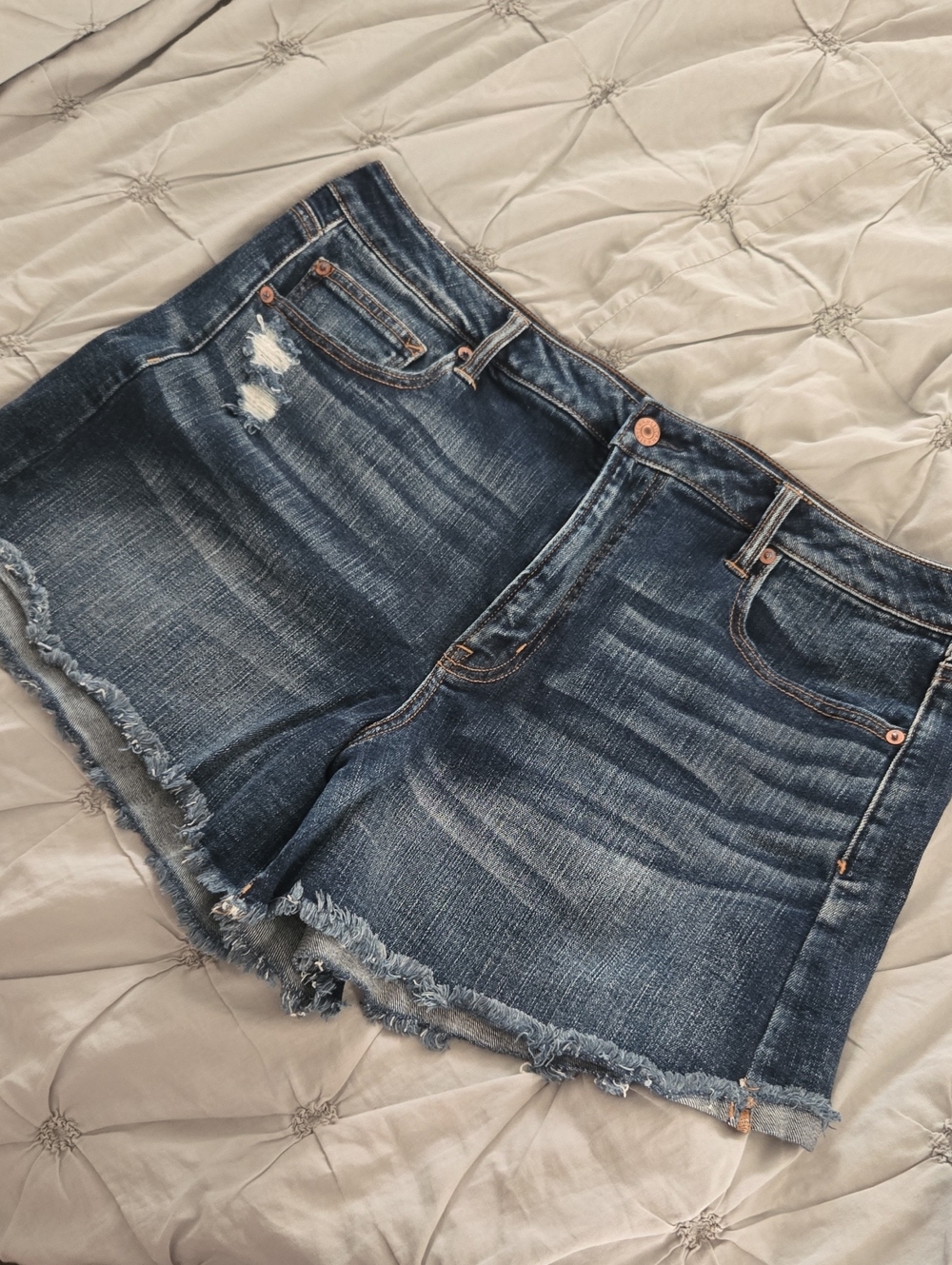 American Eagle Outfitters Dark Blue Frayed Hem Jean Shorts